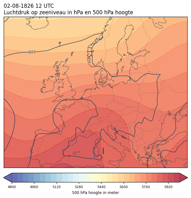 Weerkaart van 2 augustus 1826 om 12 UTC