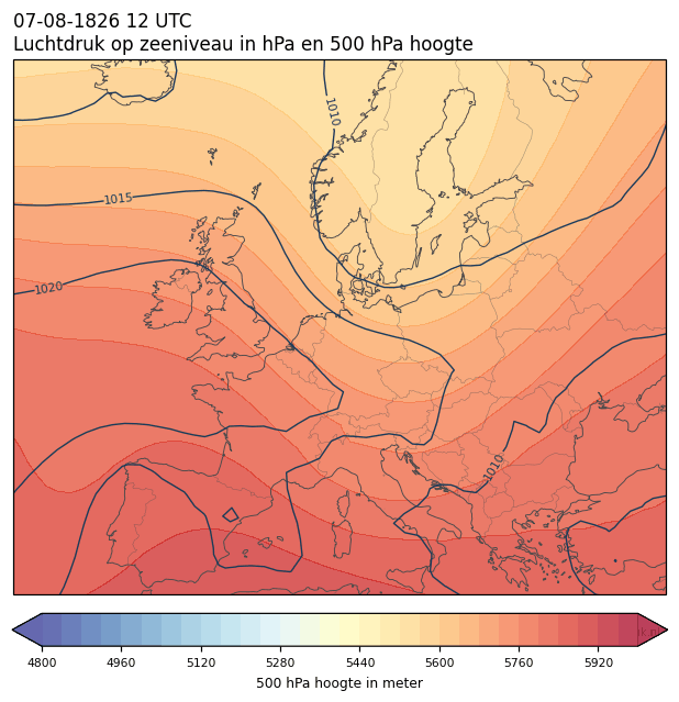 Weerkaart van 7 augustus 1826 om 12 UTC