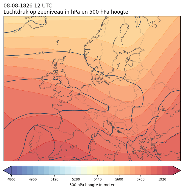 Weerkaart van 8 augustus 1826 om 12 UTC