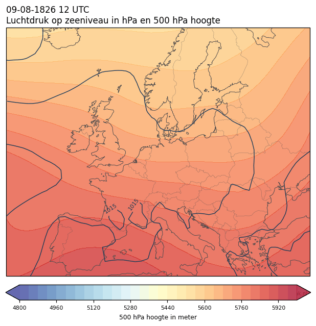 Weerkaart van 9 augustus 1826 om 12 UTC