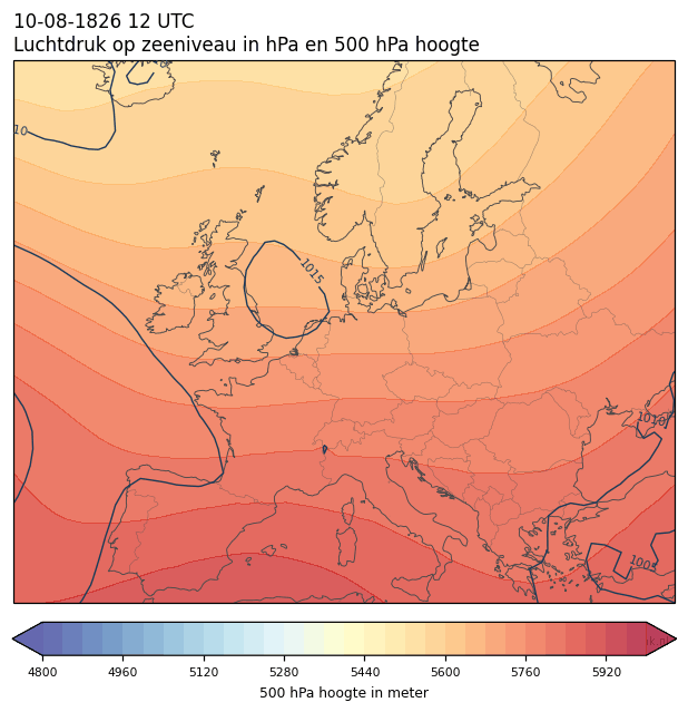 Weerkaart van 10 augustus 1826 om 12 UTC