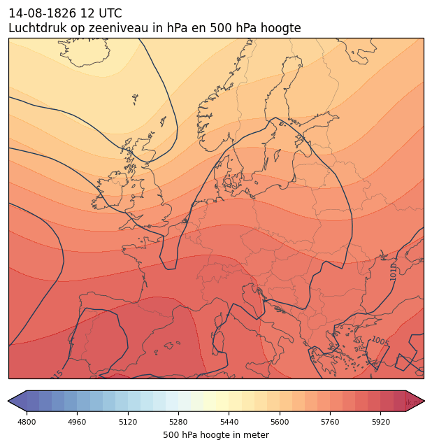 Weerkaart van 14 augustus 1826 om 12 UTC