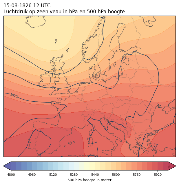 Weerkaart van 15 augustus 1826 om 12 UTC
