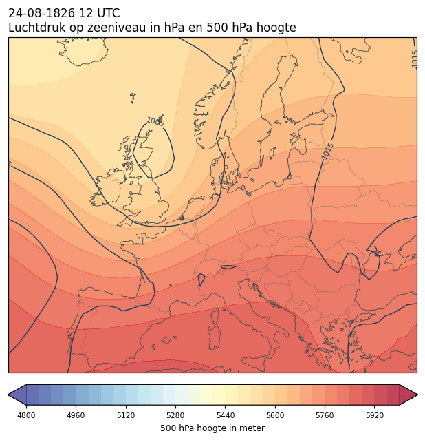 Weerkaart van 24 augustus 1826 om 12 UTC
