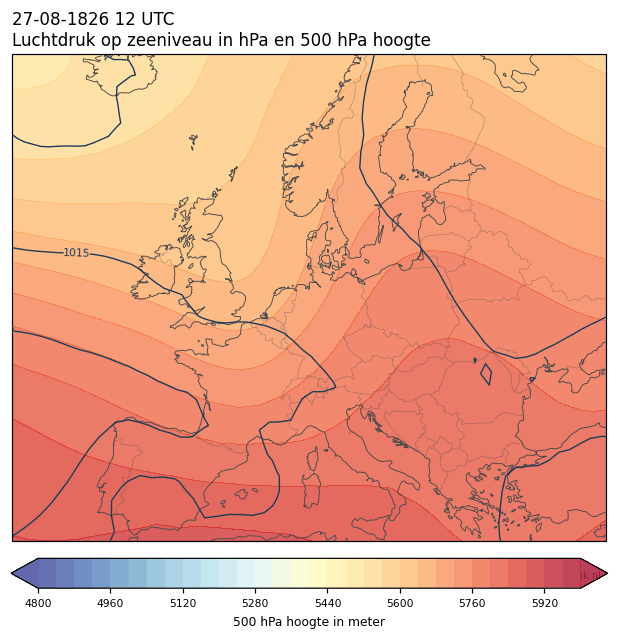 Weerkaart van 27 augustus 1826 om 12 UTC