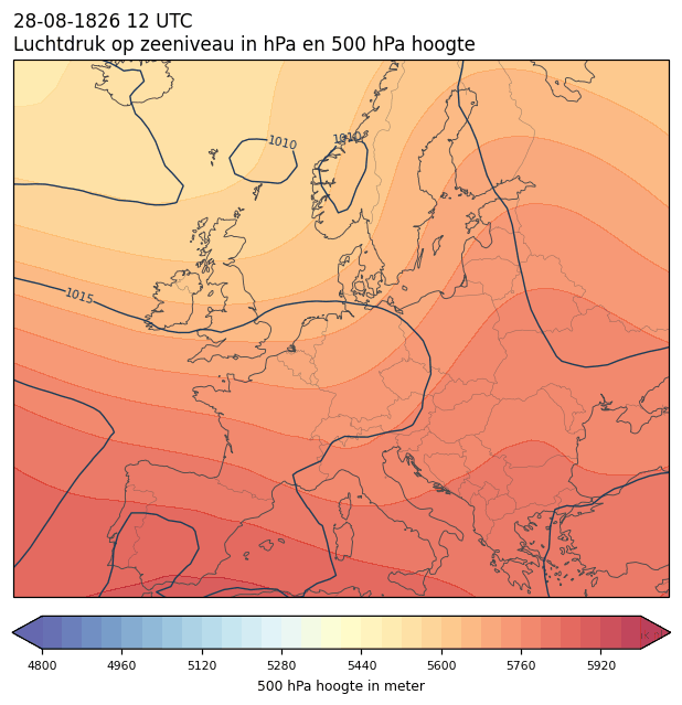 Weerkaart van 28 augustus 1826 om 12 UTC