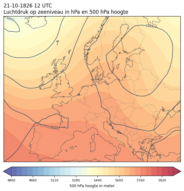 Weerkaart van 21 oktober 1826 om 12 UTC