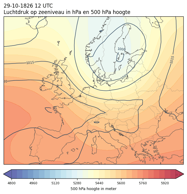 Weerkaart van 29 oktober 1826 om 12 UTC