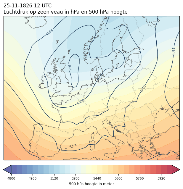 Weerkaart van 25 november 1826 om 12 UTC