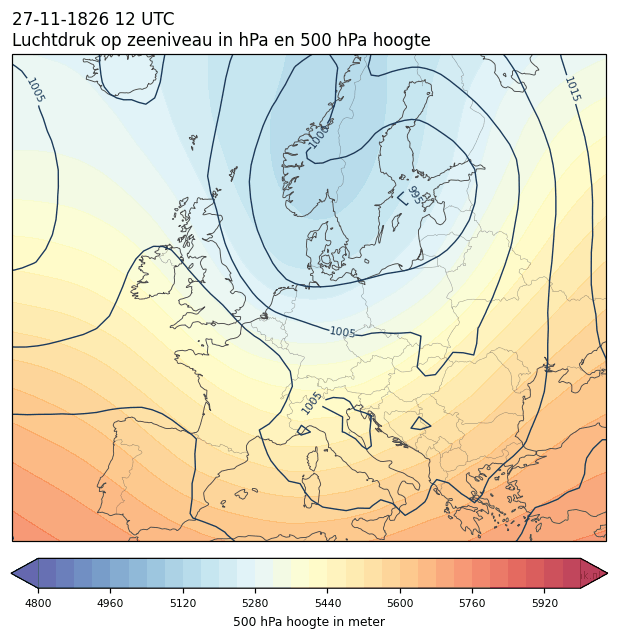 Weerkaart van 27 november 1826 om 12 UTC