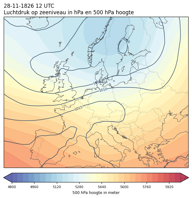 Weerkaart van 28 november 1826 om 12 UTC