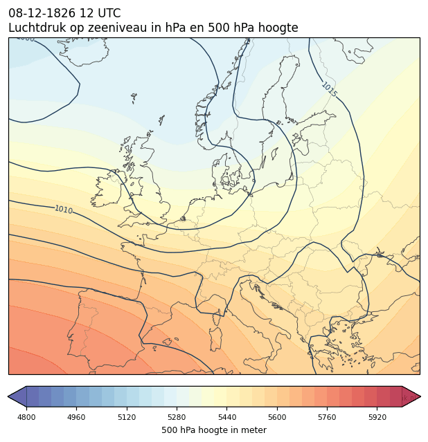 Weerkaart van 8 december 1826 om 12 UTC