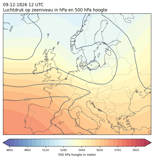 Weerkaart van 9 december 1826 om 12 UTC