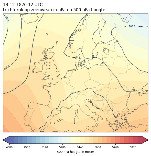 Weerkaart van 18 december 1826 om 12 UTC
