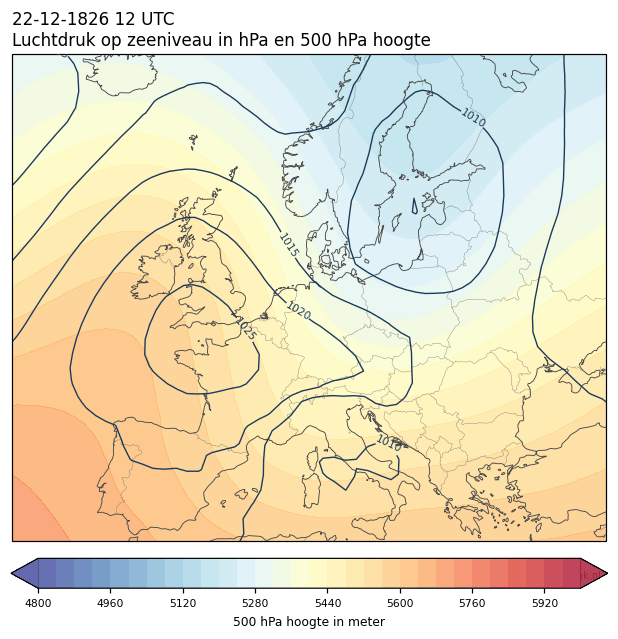 Weerkaart van 22 december 1826 om 12 UTC
