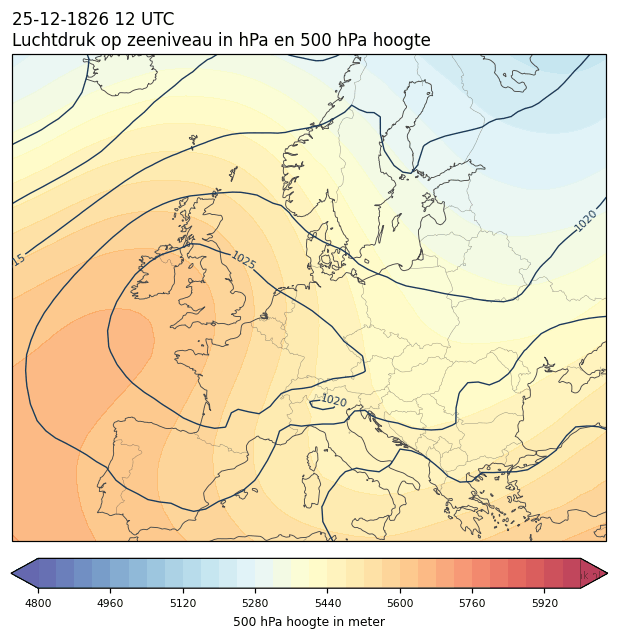 Weerkaart van 25 december 1826 om 12 UTC
