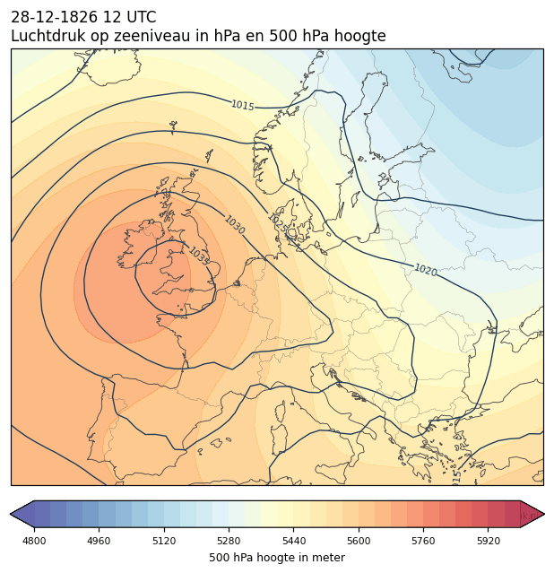 Weerkaart van 28 december 1826 om 12 UTC