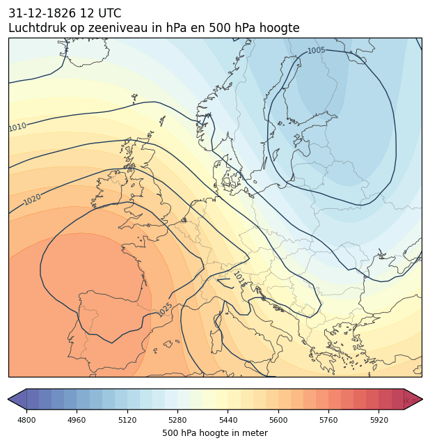 Weerkaart van 31 december 1826 om 12 UTC