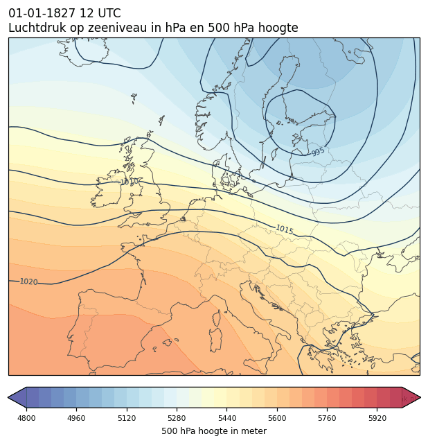 Weerkaart van 1 januari 1827 om 12 UTC