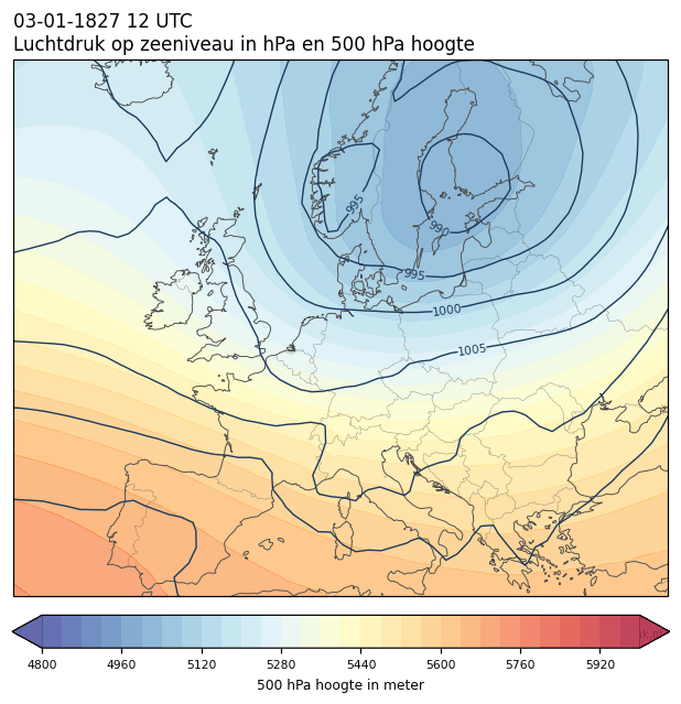Weerkaart van 3 januari 1827 om 12 UTC