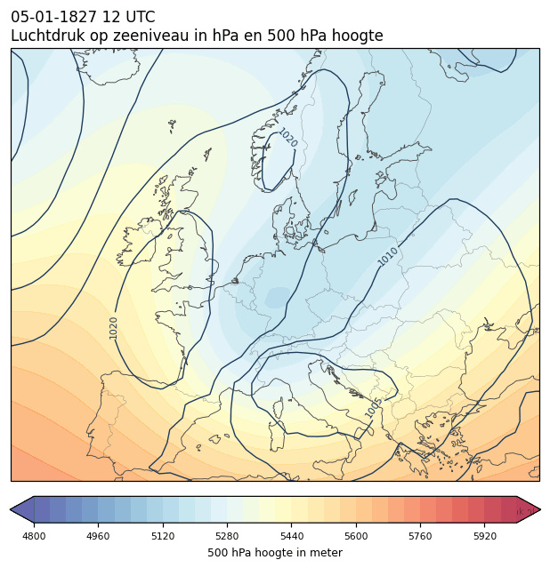 Weerkaart van 5 januari 1827 om 12 UTC