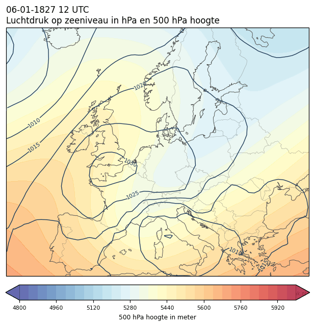 Weerkaart van 6 januari 1827 om 12 UTC