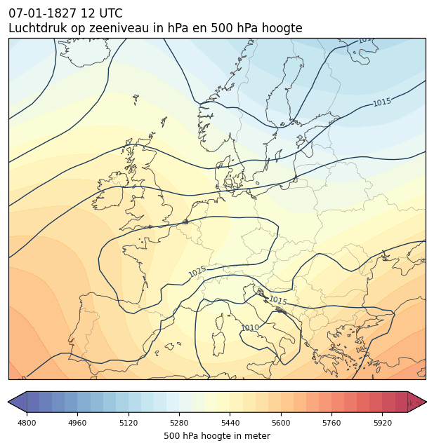 Weerkaart van 7 januari 1827 om 12 UTC