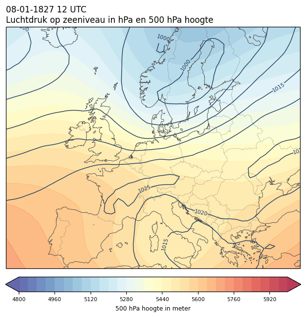 Weerkaart van 8 januari 1827 om 12 UTC