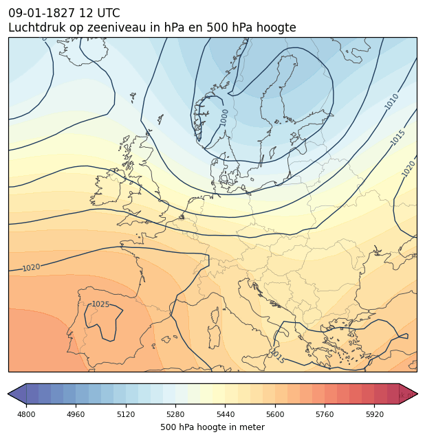 Weerkaart van 9 januari 1827 om 12 UTC