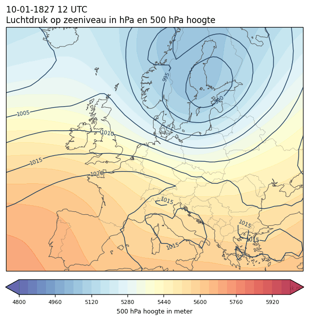 Weerkaart van 10 januari 1827 om 12 UTC