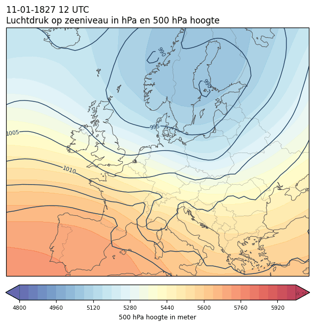 Weerkaart van 11 januari 1827 om 12 UTC