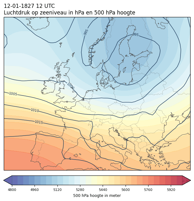 Weerkaart van 12 januari 1827 om 12 UTC