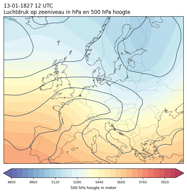 Weerkaart van 13 januari 1827 om 12 UTC