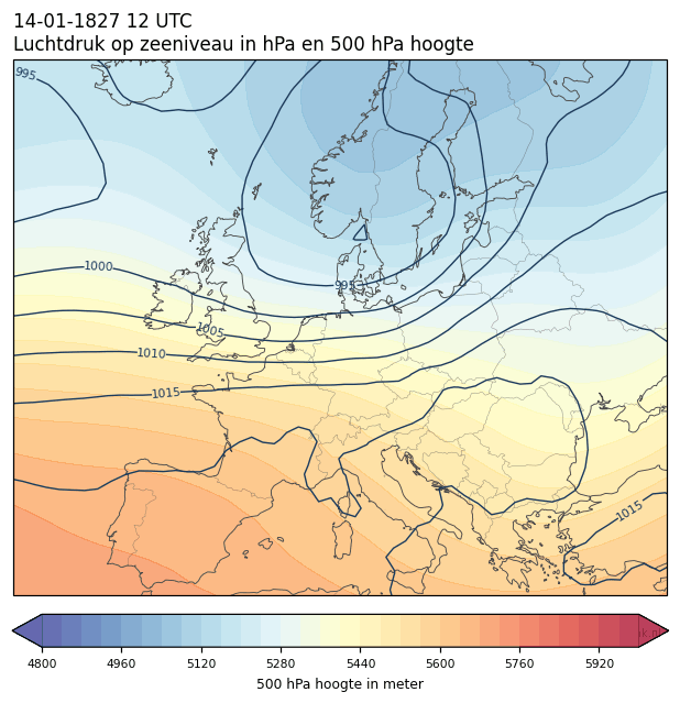 Weerkaart van 14 januari 1827 om 12 UTC