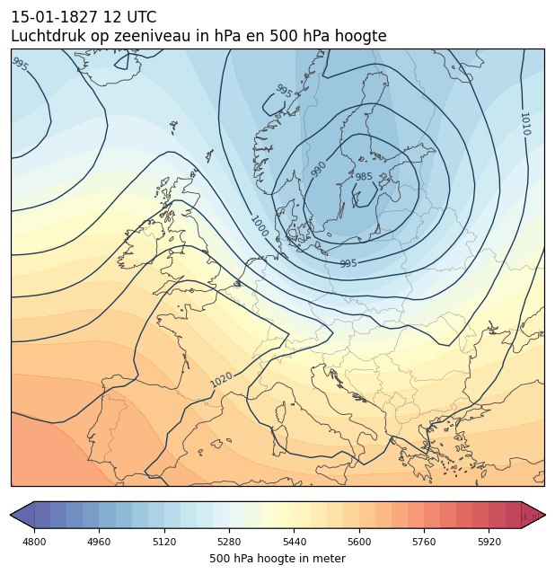 Weerkaart van 15 januari 1827 om 12 UTC