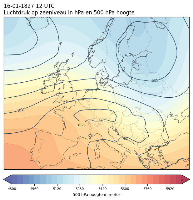 Weerkaart van 16 januari 1827 om 12 UTC