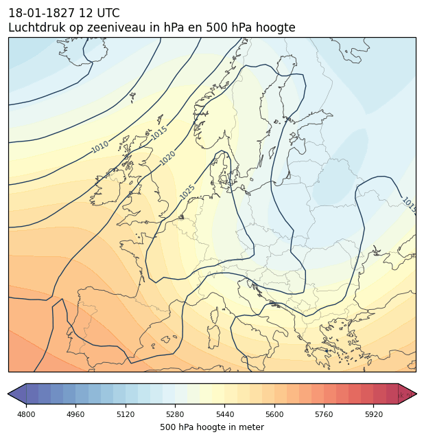 Weerkaart van 18 januari 1827 om 12 UTC