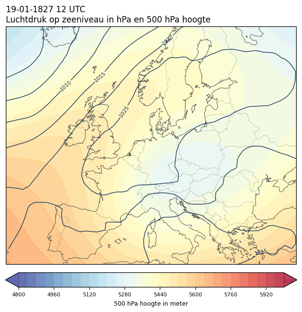 Weerkaart van 19 januari 1827 om 12 UTC
