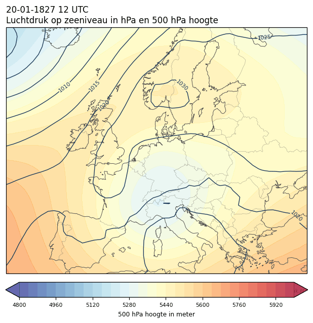 Weerkaart van 20 januari 1827 om 12 UTC
