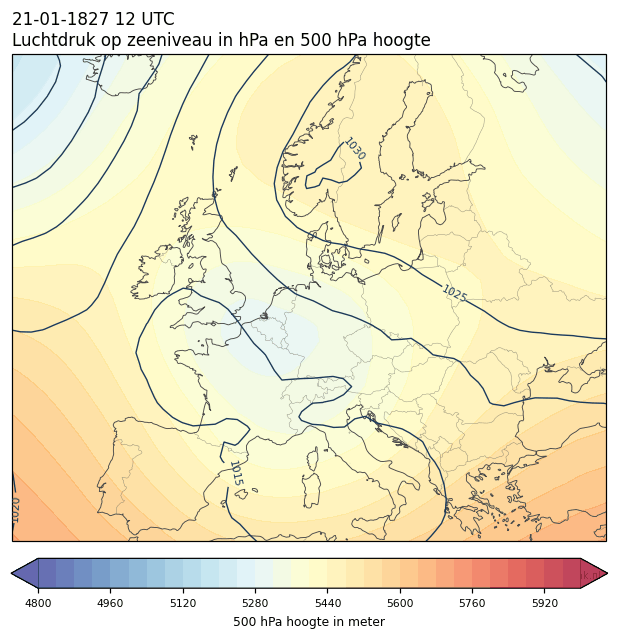 Weerkaart van 21 januari 1827 om 12 UTC