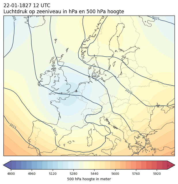 Weerkaart van 22 januari 1827 om 12 UTC