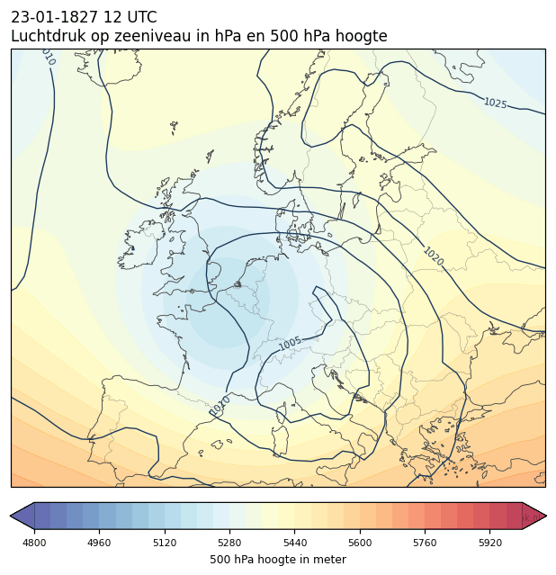 Weerkaart van 23 januari 1827 om 12 UTC
