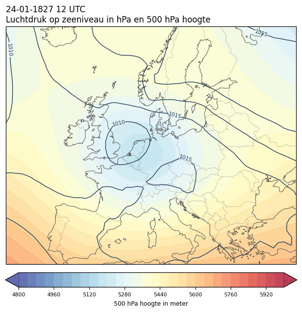 Weerkaart van 24 januari 1827 om 12 UTC
