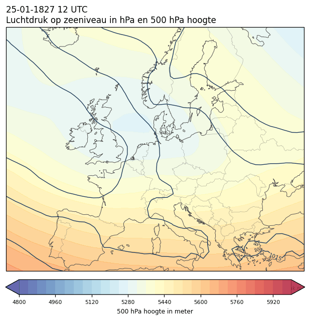 Weerkaart van 25 januari 1827 om 12 UTC