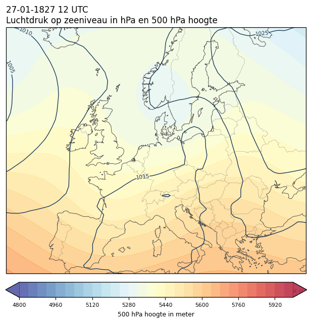 Weerkaart van 27 januari 1827 om 12 UTC