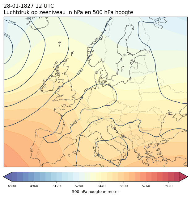 Weerkaart van 28 januari 1827 om 12 UTC