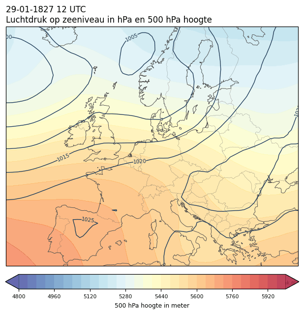 Weerkaart van 29 januari 1827 om 12 UTC
