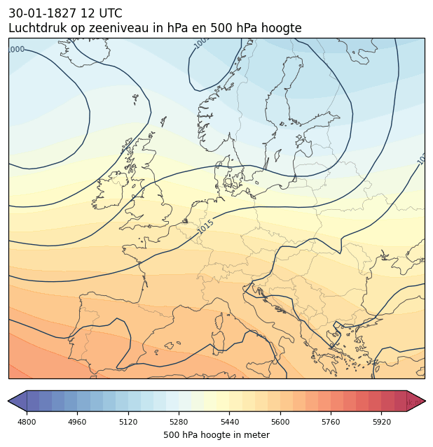Weerkaart van 30 januari 1827 om 12 UTC