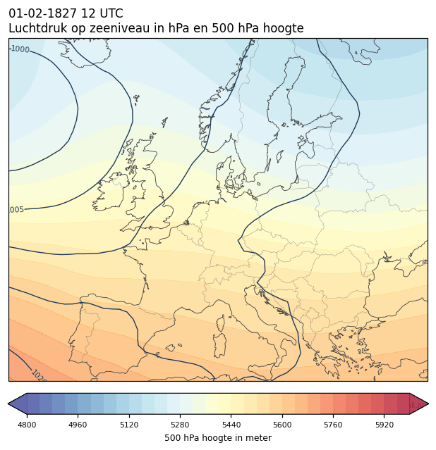Weerkaart van 1 februari 1827 om 12 UTC
