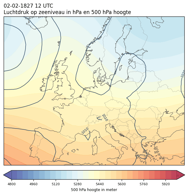 Weerkaart van 2 februari 1827 om 12 UTC